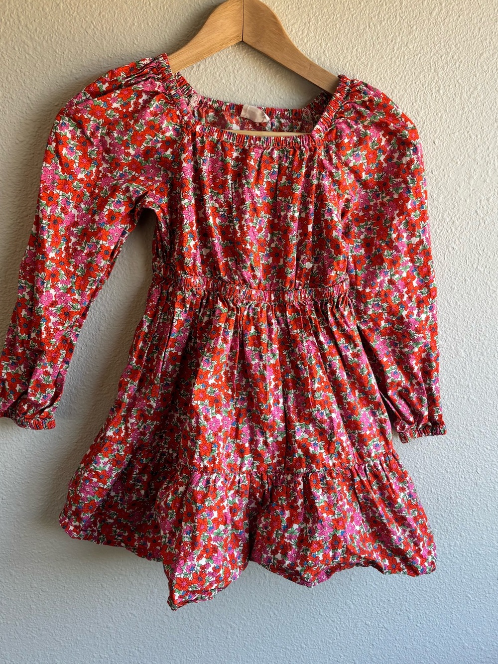 Girls Floral Long-Sleeve Cotton Dress